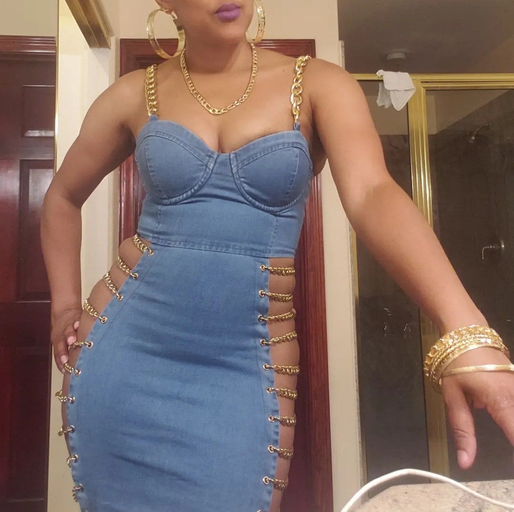 Chains On My Hips Denim Dress - Picture 3 of 5